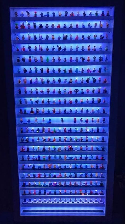 COLLECTORS CORNER MINIFIGURE DISPLAY – HOW DO YOU DISPLAY YOUR MINIFIGURES – HERE IS HOW K. BROWN DISPLAYS HIS SONS MINIFIGURE COLLECTION - Minifigure Price Guide Mini Figure Display, Lego Storage Ideas, Lego Display Case, Lego Minifigure Display, Minifigure Display, Lego Bedroom, Lego Display, Lego Super Heroes, Lego Room