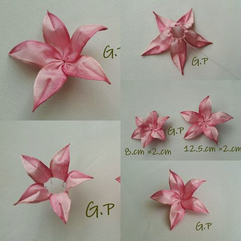 Make Flowers Out Of Fabric, Fabric Lily, Satin Flowers Diy, Ribbon Flowers Diy, Making Fabric Flowers, Ribbon Embroidery Tutorial, Ribbon Crafts Diy, Fabric Flower Brooch, Handmade Flowers Fabric