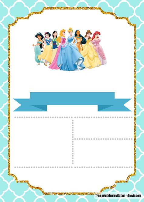 FREE Disney Princess Invitation Template for Your Little Girl's Birthday | DREVIO Disney Princess Invitations Template, Princess Invitation Template, Disney Princess Invitation, Disney Princess Invitations, Princess Birthday Party Invitations, Princess Party Invitations, Ribbon Invitation, Princess Invitation, Princess Printables