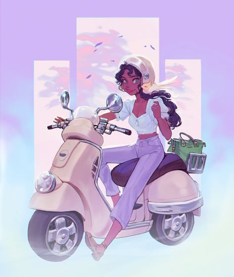 Cute Scooter, Black Anime, Black Cartoon, Black Art Pictures, Afro Art, Girls Cartoon Art, Pretty Art, Character Design Inspiration, Cool Drawings