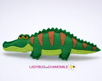 Etsy :: Your place to buy and sell all things handmade Caiman Crocodile, Felt Craft Projects, Felt Animal Patterns, Felt Hair Clips, Animals Nursery, Animal Nursery Decor, Fabric Toys, Felt Patterns, Felt Decorations