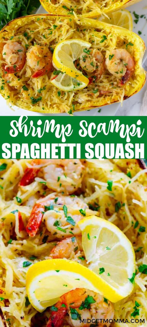 This low carb Shrimp Scampi Spaghetti Squash Recipe is the perfect healthier alternative to the shrimp scampi pasta dish and easy to make! #LowCarb #Squash #Shrimp #SpaghettiSquash #Keto #KetoRecipe #lowCarbDinner #LowCarbChicken #ShrimpScampi Shrimp Scampi Spaghetti Squash, Spaghetti Squash Scampi, Stuff Vegetables, Shrimp Scampi Spaghetti, Best Spaghetti Squash Recipes, Low Carb Shrimp, Parmesan Spaghetti Squash, Healthy Squash Recipes, Liqueur Recipes