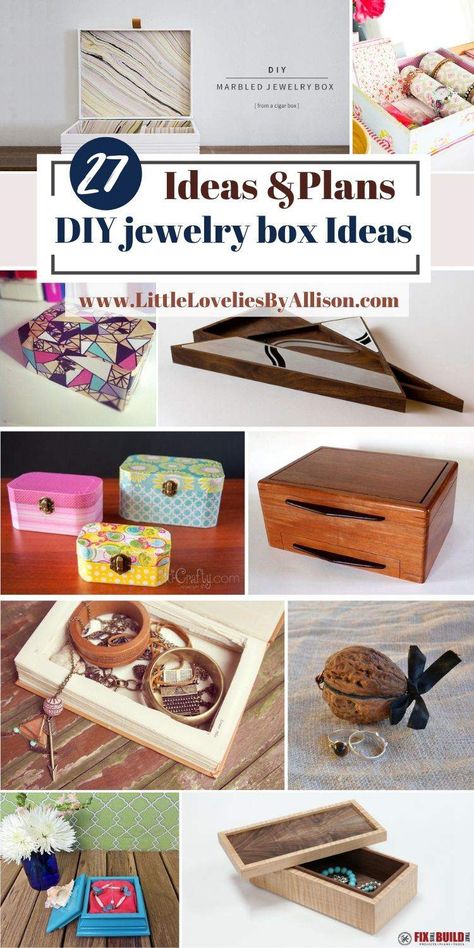 27 DIY jewelry box Ideas: Homemade Jewelry Boxes Handmade Jewelry Box Ideas, Diy Trinket Box Ideas, Diy Jewelry Box Ideas Handmade, Homemade Jewelry Box Ideas, Diy Jewelry Box Cardboard, Jewelry Box Makeover Diy, Homemade Jewelry Box, Diy Jewelry Box Ideas, Jewelry Box Painting Ideas