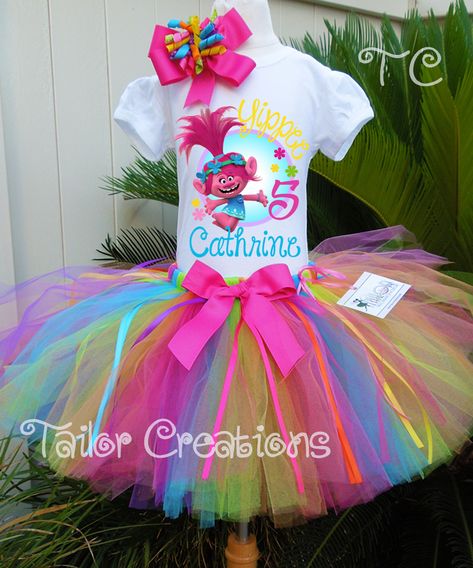 Trolls Birthday Cake, Trolls Poppy, Little Pony Birthday Party, Trolls Birthday Party, Troll Party, Rainbow Tutu, Custom Birthday Shirts, Birthday Tutu Outfit, Princess Baby