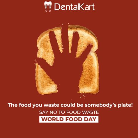 On World Food Day, we must promise ourselves to never waste food. Let us feed the hungry, let us share our food. Happy World Food Day #HappyWorldFoodDay #FoodDay #DentalKart #Dentistry World Food Day Creative Ads, Feed The Hungry, World Food Day, Human Rights Day, Food Day, Content Plan, World Food, Food Advertising, Food Ads