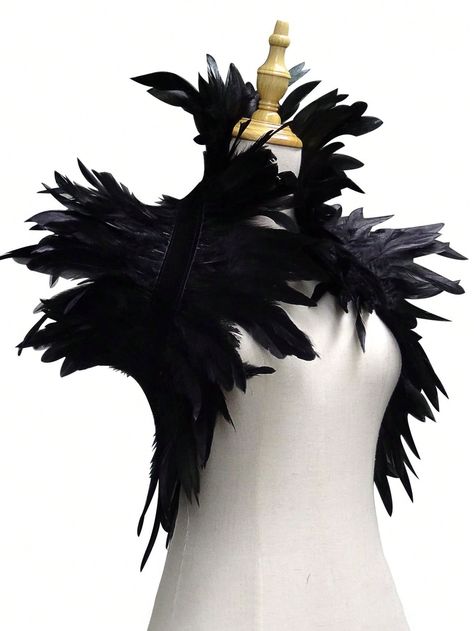 1pc Ladies' Black Feather Cape With Masquerade Collar, Halloween, Swan Lake, Marlene Fison  Costume AccessoryI discovered amazing products on SHEIN.com, come check them out! Costume With Feathers, Feather Collar, Feather Cape, Bird Costume, Jazz Costumes, Drag King, Burning Man Outfits, Eye Patch, Women Shawl