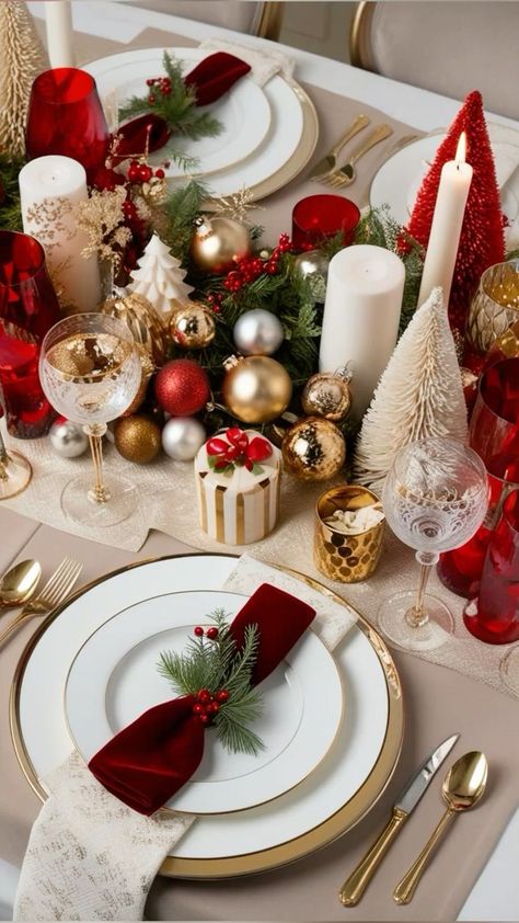 Christmas Table Settings Round Tables, Round Christmas Table Decor, Christmas Table Settings Elegant, Christmas Table Settings Ideas, Table Settings Ideas, Noel Decor, Štědrý Den, Cozy Holiday Decor, Placemats And Napkins