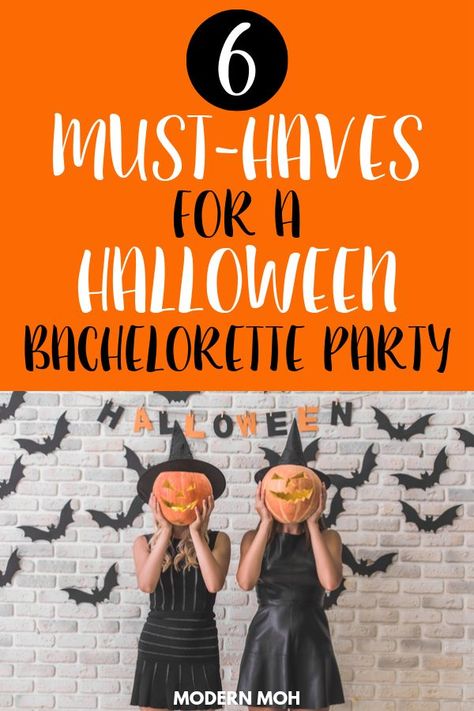 Halloween bachelorette party ideas. Halloween bachelorette shirts, decorations, and favors #halloweenbacheloretteideas | modernmoh.com via @modernmoh Halloween Bridal Shower Games, Halloween Hens Party, Boochelorette Party, Halloween Themed Hen Party, Bachelorette Party Spooky, Halloween Bachelorette Party Invitations, Halloween Bridal Showers, Bachelorette Themes, Bachelorette Party Planning