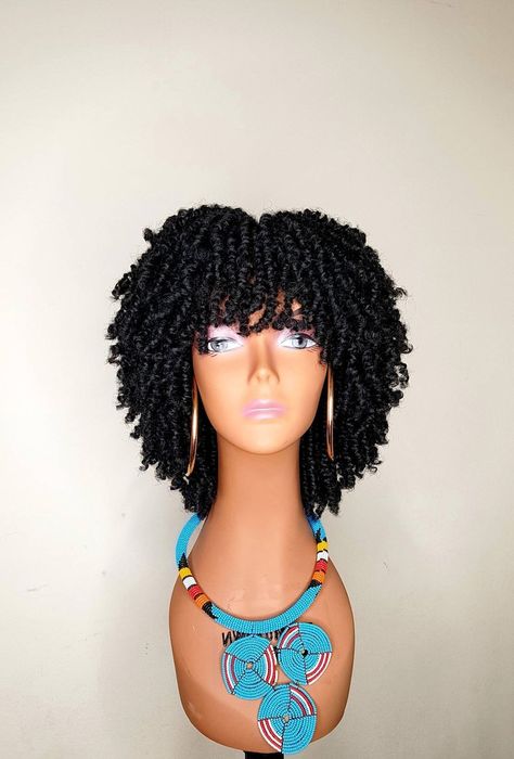 Passion Twists With Bangs, Twist For Black Women, Bangs Middle Part, Twist Wigs, Twisted Bangs, Natural Hair Pictures, Middle Part Wig, Short Twists, Crochet Wig