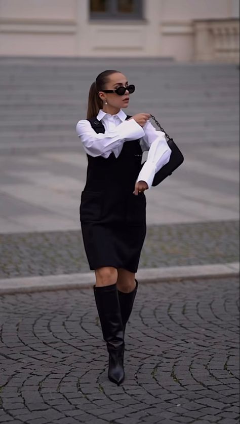 Button Down Under Dress, Dresses With Long Sleeves Underneath, Long Sleeve Shirt Under Dress, Shirt Under Dress Outfit, Black Shirt Dress Outfit, Dress With Shirt Underneath, Shirt Over Dress Outfit, Long Black Bodycon Dress, Glamour Goth