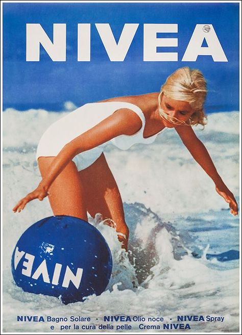 Nivea ~ Anonym | #Suntanning #Cream #Nivea Pool Fashion, Old Commercials, Beauty Ad, Poster Retro, Cool Typography, Vintage Swimwear, Evolution Of Fashion, Poster Ads, Vintage Memory