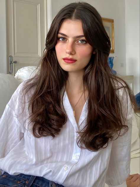 zoia mossour Oval Face Shapes, Bride Makeup, French Girl, العناية بالشعر, Face Shapes, Cortes De Cabello Corto, White Shirt, Hair Inspo, Brown Hair