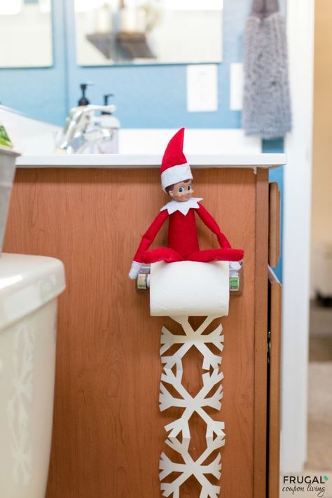 Easy, peasy Elf idea. Create a Bathroom Toilet Paper Snowflake banner using a paper chain snowflake pattern. #FrugalCouponLiving #ElfontheShelf #ElfontheShelfIdeas #ElfIdeas #funnyelfideas #funnyelfontheshelf #elfprintables #freeelfprintables #printables #freeprintables #snowflake #snowflakes #banner #papercrafts #snowflakepattern Elf Toilet Paper Snowflake, Paper Chain Snowflakes, Snowflake Paper Chain, Elf On The Shelf Snowflakes, Elf On The Shelf Ideas Toilet Paper, Elf On The Shelf Toilet Paper, Toilet Paper Snowflakes, Elf Toilet Paper, Elf Toilet