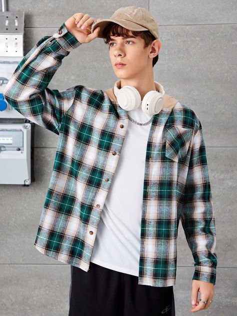 Multicolor Casual Collar Long Sleeve Woven Fabric Plaid Shirt Embellished Non-Stretch  Teen Boys Clothing Cool Outfits For Teens Boys, Teen Boy Outfits Casual, Boys Clothing Styles, Boys School Outfits, Shirts For Teens Boys, Casual Dresses For Teens, Boys Fall Outfits