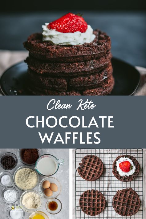 These Clean Keto Chocolate Waffles will satisfy all your chocolate cravings while on a Keto diet. Perfect for your breakfast on a busy day! Keto Chocolate Waffles, Chaffle Recipes, Clean Keto, Protein Waffles, Chocolate Waffles, Low Carb Protein, Brunch Food, Breakfast Waffles, Keto Ideas