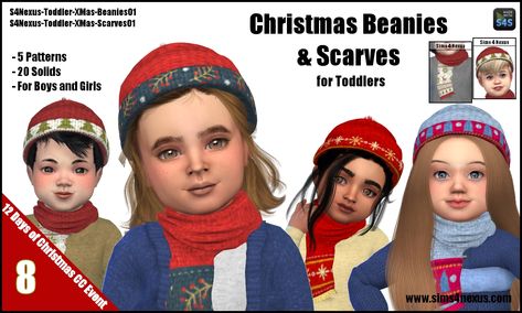 Christmas Beanies & Scarves -Original Content- Christmas Beanies, Toddler Poses, Kids Maxi, Cc Hats, Sims 4 Studio, Christmas Beanie, Sims 4 Cc Shoes, Sims 4 Cc Makeup, Sims 4 Cc Skin