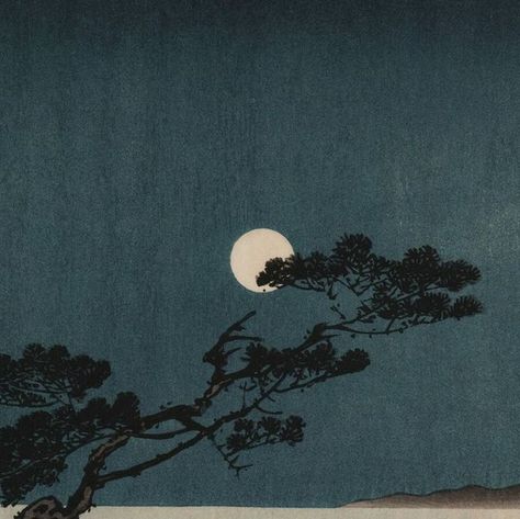 Nihonga Japanese Art, Moon Japanese Art, Sea Prints, Shin Hanga, Night Scenes, Moon Time, Asian Landscape, Art Journal Prompts, Japanese Art Prints