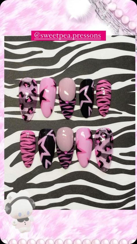 White And Pink Nails, Pink Cheetah Nails, Pink Zebra Nails, Insta Nails, Pink Black Nails, Zebra Print Nails, Cheetah Print Nails, Zebra Nails, Cheetah Nails