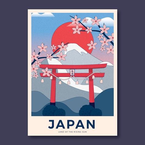 Japan Tourism Poster, Japan Travel Poster Design, Travelling Poster Design, Japan Graphic Design Illustration, Vector Travel Poster, Japan Drawing Easy, Japan Graphic Design Poster, Japan Poster Design, Japan Journal