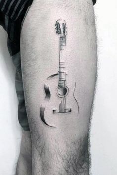 A happy tune can get anyone out of bed in the morning, but for music lovers and artists, they take their appreciation for music one step further with a simple music tattoo. This can be anything from a line of music notes from their favorite song, an adored instrument, or even a beloved music artist. #nextluxury #tattooideas #tattoodesigns Tattoos For Dad Memorial, Guitar Tattoo Design, Tatuagem Masculina Pequena, Petit Tattoo, Guitar Tattoo, Music Tattoo Designs, Dad Tattoos, Line Art Tattoos, Music Tattoo