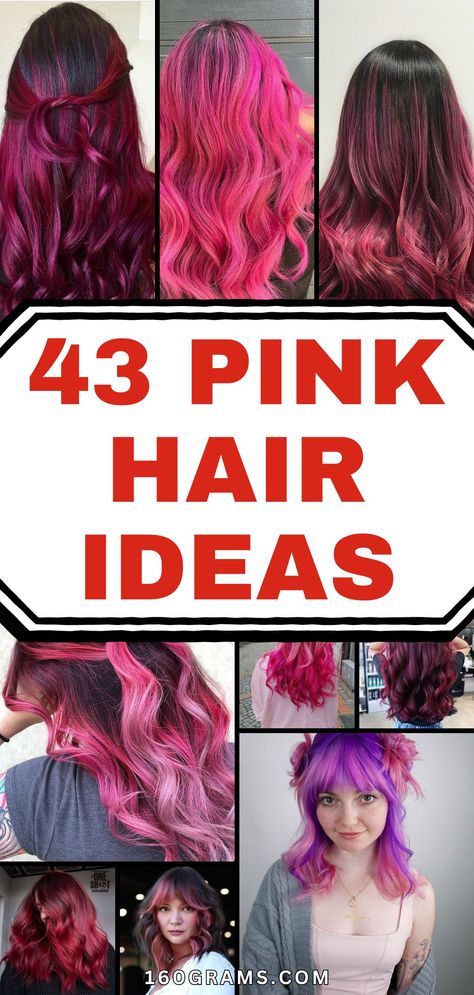 Save this pin for a variety of pink hair looks, from soft pastels to edgy punk styles. Explore different shades and find your perfect pink hair inspo! #PinkHair #HairIdeas #FashionInspo Different Shades Of Pink Hair, Black And Pink Hair Ideas, Pink Peekaboo Highlights, Fuschia Hair, Cotton Candy Pink Hair, Magenta Hair Colors, Pink Hair Streaks, Pink Hair Ideas, Pink Curls