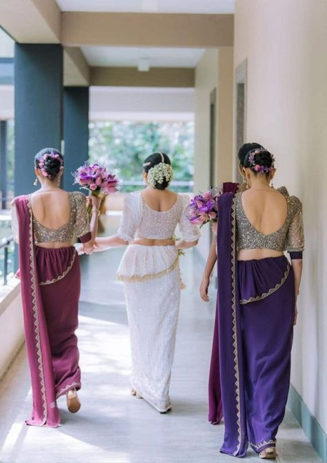 SinhalesePeople Bridesmaid Dresses Sri Lanka Kandyan, Osari Designs, Kandyan Bridesmaid, Sri Lankan Wedding Saree, Bridal Maid Dress, Kandyan Saree, Bridesmaid Sarees, Wedding Frocks, Wedding Dress Bustle