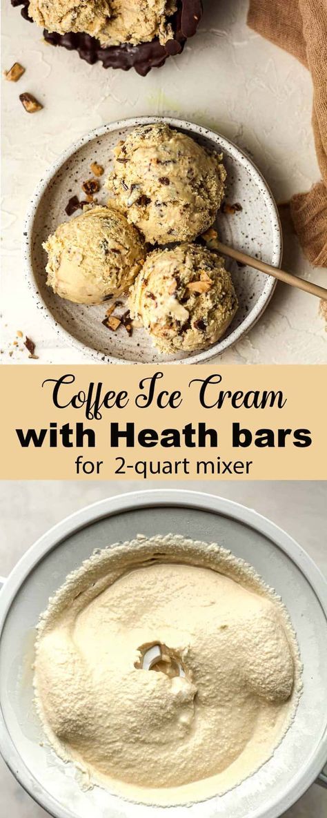 Enjoy the best Coffee Ice Cream with Heath bars, where the creamy allure of coffee meets the irresistible crunch of Heath toffee. Enjoy this simple frozen dessert with a perfect blend of rich flavors and textures! Heath Bar Ice Cream, Cuisinart Ice Cream Recipes, Coffee Flavored Ice Cream, Kitchenaid Ice Cream Maker, Toffee Ice Cream, Coffee Ice Cream Recipe, Icee Recipe, Cuisinart Ice Cream, Homemade Toffee