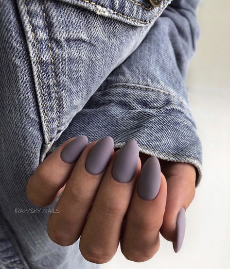 September Matte Nails, Mat Purple Nails, Matte Nails Neutral, Matt Gray Nails, Lavender Gray Nails, Matte Powder Dip Nails, Spring Matte Nails 2024, Short Almond Acrylic Nails Matte, Spring Matte Nail Colors