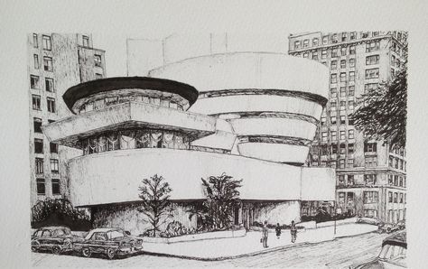 Guggenheim museum Guggenheim Museum Sketch, Famous Architecture Buildings, Avengers Drawings, Building Sketch, Famous Architecture, Archi Design, Architecture Design Drawing, Famous Buildings, Guggenheim Museum