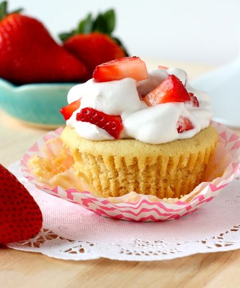 Strawberry Shortcake Cupcakes (72) Healthyish Desserts, Whip Frosting, Strawberry Shortcake Cupcakes, Vegan Strawberry Shortcake, Baking Corner, Vegan Cupcake Recipes, Shortcake Cupcakes, Strawberry Shortcake Cupcake, Baking 101