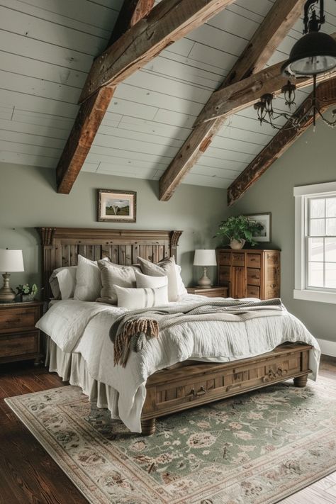 ♥ Looking to refresh your home bedroom with some new decor ideas? Explore master bedroom inspirations for small rooms, cozy spaces, boys, grown women, and more! From dark cozy and romantic to black and white, grey, and green themes, find the perfect modern and aesthetic bedroom decor here. 🛏️🌟 Country Homes Bedroom, Country Home Aesthetic Bedroom, Ranch Style Bedroom Master Suite, Old Farmhouse Master Bed, Country Bedroom Inspirations, Rustic Farmhouse Aesthetic, Farmhouse Room Bedrooms, Country Bedroom Ideas Farmhouse Rustic, Rustic Master Bedrooms Farmhouse