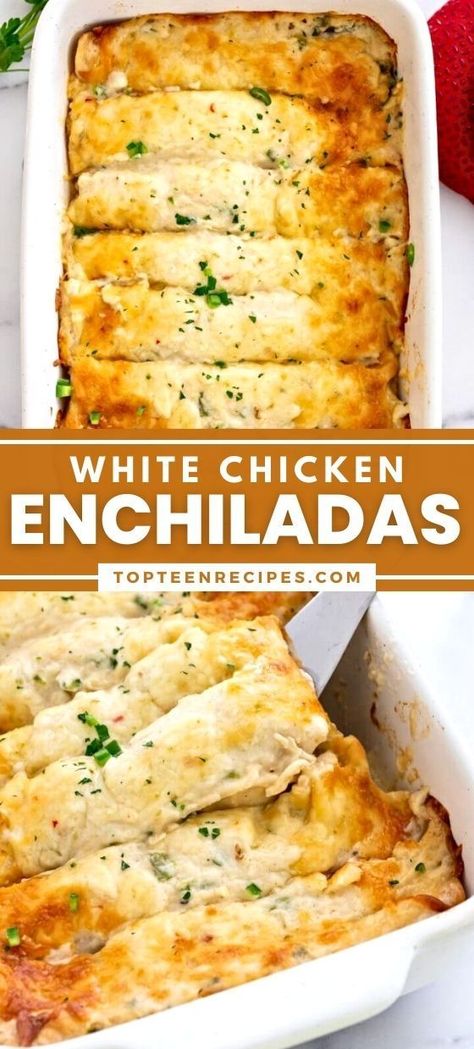 Chicken Enchiladas White Sauce, White Enchilada Sauce, Chicken Enchiladas With White Sauce, Enchiladas With White Sauce, Creamy Chicken Enchiladas Recipe, Shredded Chicken Enchiladas, Shredded Cooked Chicken, Easy Chicken Enchilada Recipe, Best Enchiladas