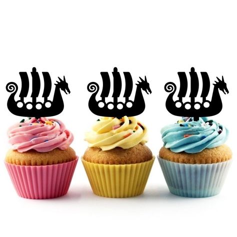 Cake Baking Supplies, Truck Cupcakes, Ship Silhouette, Viking Party, Dog Cupcakes, Graduation Cupcakes, Cake Decorating Kits, Fairy Cakes, Viking Ship