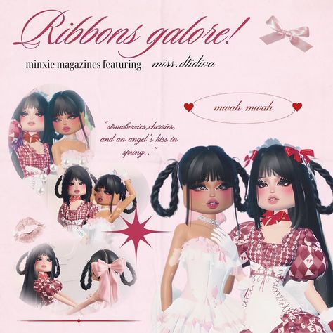 minxie magazines featuring @miss.dtidiva !! ~ribbons galore!~ 🎀 #dti #dtiroblox #dresstoimpressroblox #dresstoimpress #cute #magazine #coquette #collab #fashion #outfit #fyp #fypシ #post #viral Cute Magazine, Ribbons Galore, Angel Kisses, Fashion Outfit, Dress To Impress, Ribbon, Magazine