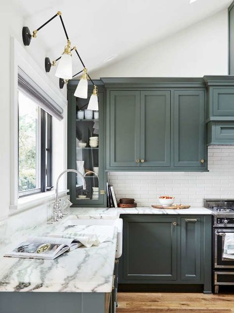 Painted Kitchen Cabinets Colors, Green Kitchen Cabinets, Fresh Kitchen, Farmhouse Kitchen Cabinets, Green Cabinets, Diy Kitchen Cabinets, Kitchen Cabinet Colors, Kitchen Redo, Kitchen Paint