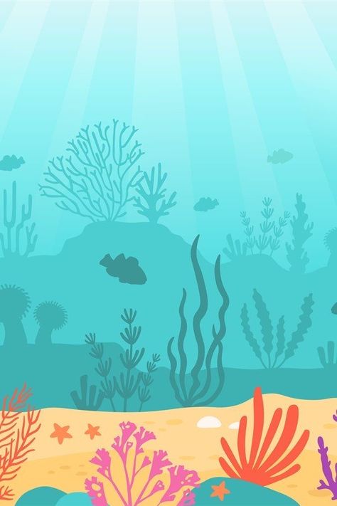 Cartoon Underwater Scene, Water Cartoon Background, Underwater Cartoon Backgrounds, Cartoon Coral Reef, Underwater Background Drawing, Sea Background For Editing, Sea Cartoon Background, Coral Cartoon, Under Water Background