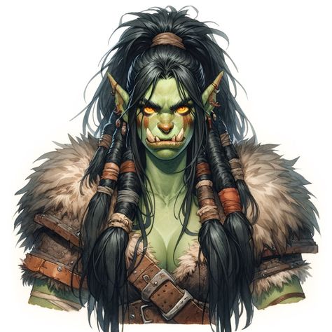 Orc Barbarian Woman, Orc Hairstyles, Orc Woman, World Of Warcraft Orc, Orc Barbarian, Half Orc Barbarian, Dnd Orc, Warcraft Orc, Barbarian Woman