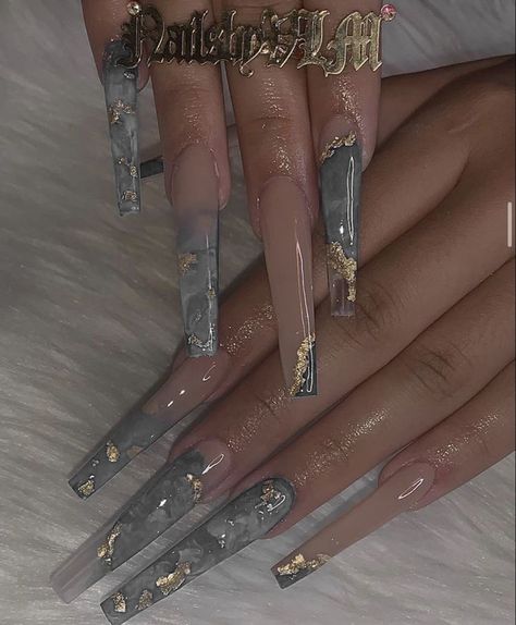 Winter Tapered Square Nails, Dark Long Nails, Square Acrylic Nails Blue, Blue Nails Long, Acrylic Nails Blue, Nail Colors 2023, Nails Coffin Short, Grey Acrylic Nails, Quinceanera Nails