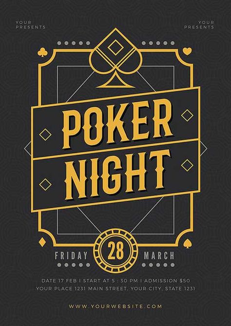 Poker Night Event Flyer Template - https://ffflyer.com/poker-night-event-flyer-template/ Poker Night Event Poker Logo, Casino Logo, Poker Party, Poker Tournament, Poker Night, Event Flyer Templates, Card Tricks, Event Flyers, Casino Royale