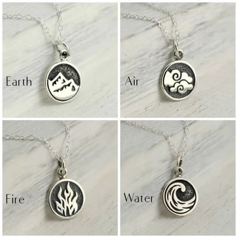 Friendship Rings For 4 Friends, Elemental Symbols, Element Jewelry, Silver Element, Elements Jewelry, Element Necklace, The Four Elements, Bff Jewelry, Five Elements