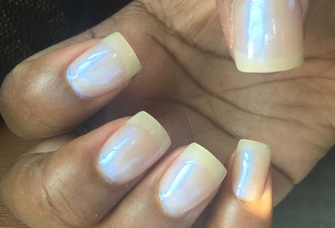 French nail with a touch of sation cotton candy Cotton Candy French Tip Nails, Cotton Candy Nails Polish, Cotton Candy Color Nails, Cotton Candy Nail Polish, Iridescent Nail Polish, Nail Room Ideas, Cotton Candy Nails, Pink French Nails, Paint Nails