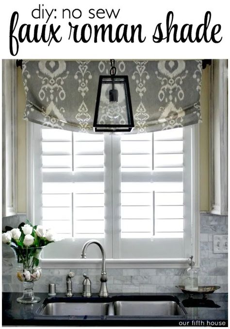 Diy Kitchen Curtains Above Sink, Window Treatments Kitchen Sink, Kitchen Curtains Above Sink, Valence Ideas, Sewing Curtains Valance, Diy Kitchen Curtains, No Sew Valance, Office Tv Room, Window Coverings Bedroom