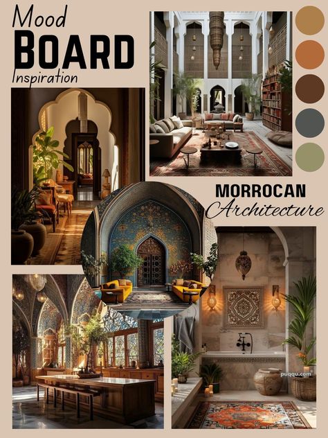 Moroccan Mood Board Design, Morocco Design Interior, Indian Traditional Interior Design Mood Board, Architecture Mood Board Inspiration, Indian Inspired Interior, Mood Board Inspiration Interior Design, Mood Boards Architecture, Arabic Color Palette, Islamic Mood Board