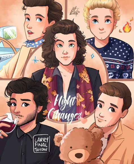 8,203 Likes, 88 Comments - Marina🍑 (@larryfinalshow) on Instagram: “1/2 Also drew two of my fav music videos of them 🥺 they’ll be stickers on my shop !! Enjoy 🧚🏻‍♂️✨…” 1d Cartoon, Imprimibles One Direction, One Direction Fan Art, Four One Direction, One Direction Cartoons, One Direction Drawings, One Direction Lockscreen, One Direction Art, Harry Styles Drawing