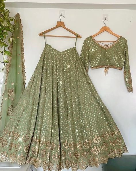 We craft Wedding Lehengas, Bridal Lehenga, Designer Lehenga, Lengha Choli, Chaniya Choli, Lancha, Semi-stitched Lehenga,Indian Lehenga, Bridesmaid Lehengas, Sabyasachis Lehengas, Floral Skirts, Punjabi Lehengas, Ethnic Lehengas, Indian Outfits, Bollywood Lehengas,South Indian Dresses, Anarakali long gown ,Banarasi sarees. Lehenga Fabric Details ::-- Lehnga :Georgette  Work : Embroidery Sequins Inner : Inner Silk With CANVAS Flare : 3 MTR with CAN-CAN Type : Semi-Stitched Blouse Fabric : Georgette  Work: All Over Embroidery Sequins Work 1.5 MTR With 1.5 MTR Motti Border Dupatta Fabric: Heavy Soft Net Work : Embroidery Sequins Work With 2 Side Motti Lace Border Size : 2.50 MTR Green Bridal Lehenga, Lehenga Top, Bridesmaid Lehenga, Lehenga Choli For Women, Choli For Women, Indian Lehenga Choli, Party Wear Lehenga Choli, Lengha Choli, Green Lehenga