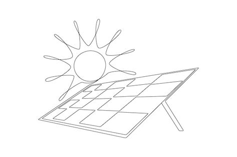 Solar Power Illustration, Solar Energy Drawing, Solar Panel Drawing, Solar Panel Illustration, One Continuous Line Drawing, Diy Solar Power System, Doodle Vector, Green Clean, Solar Power Plant