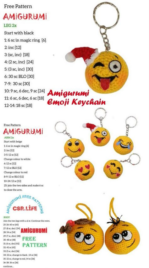 Crochet Emoji Keychain, Emoji Crochet Patterns Free, Crochet Emojis Free Pattern, Crochet Keychain Pattern Free Easy, Crochet Emojis, Amigurumi Keychain Free Pattern, Smiley Crochet, Crochet Keyring Free Pattern, Basic Amigurumi