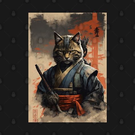 Check out this awesome 'Japanese+Neko+Samurai+Cat+-+Ninja+Cat+Art' design on @TeePublic! Animal Samurai, Cat Ninja, Asian Cat, Ninja Cats, Japanese Artwork, Japan Tattoo, Japon Illustration, Samurai Art, Fat Cat