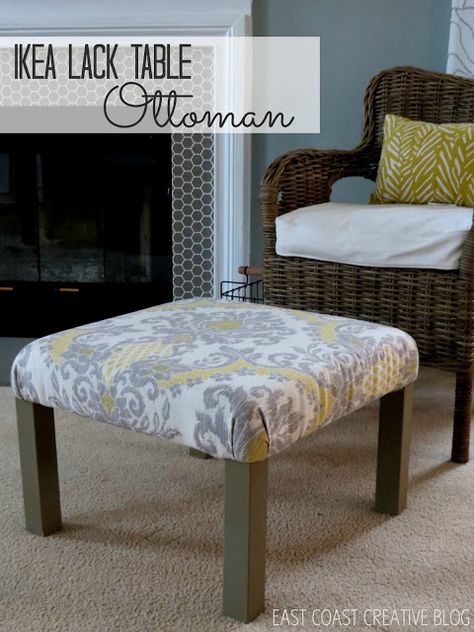 IKEA Lack Table Hack ~ Turn a $10 Lack side table into a DIY upholstered ottoman! Lack Table, Ikea Lack Table, Furniture Upcycling, Cheap Table, Diy Ottoman, Ikea Finds, Marketing Hacks, Ikea Ideas, Ikea Table