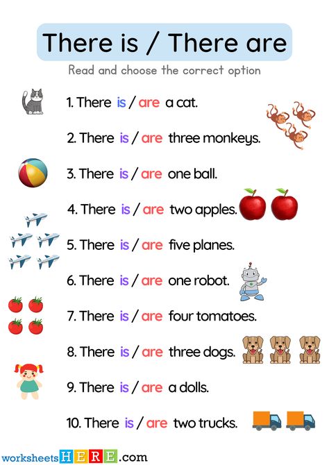 There Is And There Are Worksheets, English Exercises For Kids, There Is There Are Worksheet, Three Monkeys, English Exercises, Worksheet For Kids, 1st Grade Math Worksheets, Kids English, Three Dogs